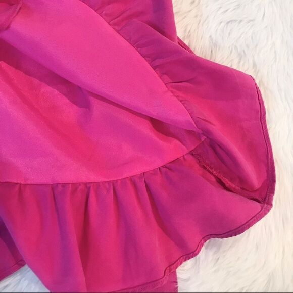 LINE + DOT Cherie Mini Wrap Dress Ruffle V-Neck Short Sleeve Fuchsia Pink Medium - Picture 9 of 15